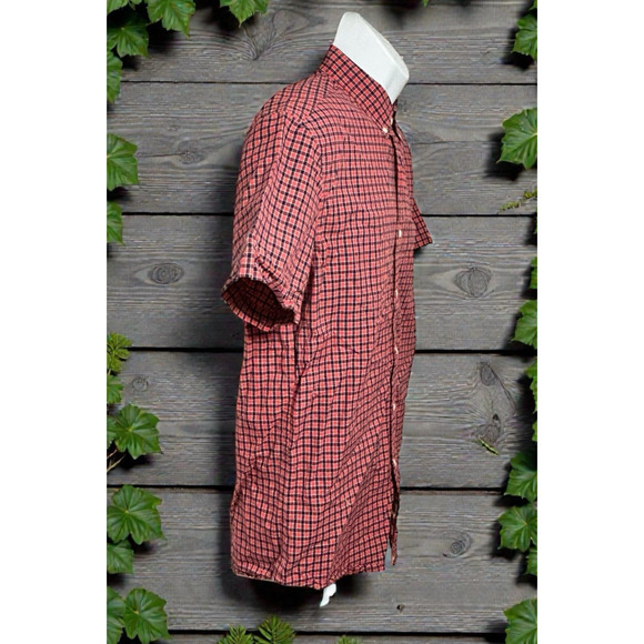 Men's J. Crew Plaid Button Front Shirt Sz M Short Sleeve 100% Cotton Red Blue - Picture 4 of 6